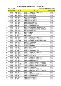 認定HLA検査技術者名簿 （2015年版）