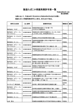 製造たばこ小売販売業許可者一覧