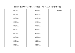 2016年度 グリーンセイバー検定 アドバンス 合格者一覧