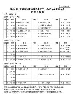 8月13日（土） 試合日程表 - 全京都少年野球振興会 天下一品杯