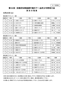 8月20日（土） 試合日程表 - 全京都少年野球振興会 天下一品杯