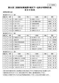 8月20日（土） 試合日程表 - 全京都少年野球振興会 天下一品杯