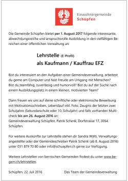 Lehrstelle (E-Profil) als Kaufmann / Kauffrau EFZ