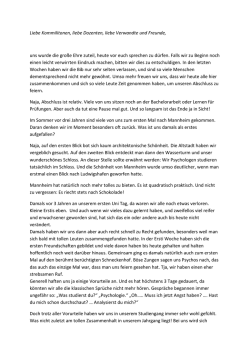 Rede von Hannah Lehmann und Sophia Kremer, B.Sc
