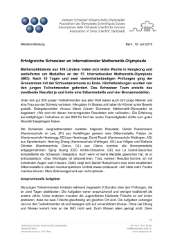 Medienmitteilung 19. Juli 2016 - Verband Schweizer Wissenschafts