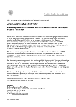 Jenaer Autismus-Studie l&auml;uft weiter Forschergruppe sucht weiterhin