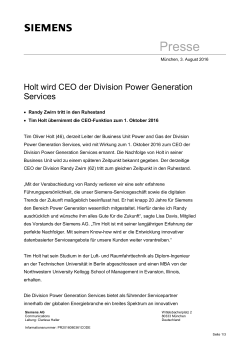 Presseinformation: Holt wird CEO der Division Power Generation