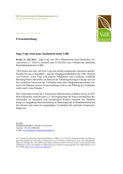Pressemitteilung Inga Vogt wird neue Justiziarin beim VdR