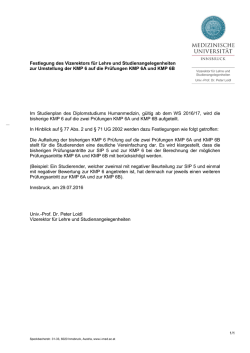 Festlegung des Vizerektors f&uuml;r Lehre und Studienangelegenheiten