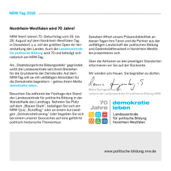 NRW-Tag 2016 Nordrhein-Westfalen wird 70 Jahre! www.politische