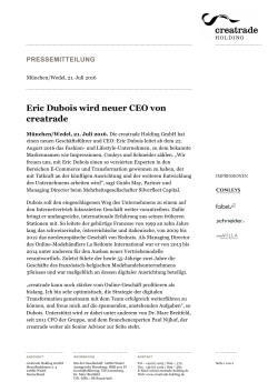 Eric Dubois wird neuer CEO von creatrade