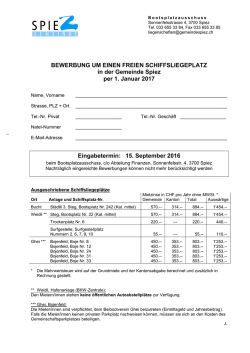 BEWERBUNG UM EINEN FREIEN SCHIFFSLIEGEPLATZ in der