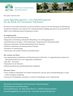 einen Sporttherapeuten / eine Sporttherapeutin f&uuml;r die Klinik f&uuml;r