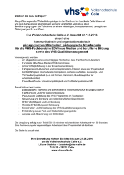 Die Volkshochschule Celle e.V. braucht ab 1.8.2016 einen/ eine