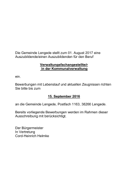 Die Gemeinde Lengede stellt zum 01. August 2017 eine