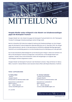 Hengeler Mueller weiter erfolgreich in der Abwehr von