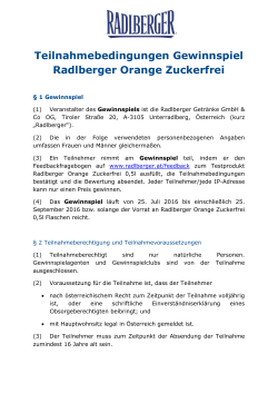 Teilnahmebedingungen Gewinnspiel Radlberger Orange Zuckerfrei