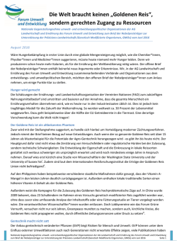 Die Welt braucht keinen &bdquo;Goldenen Reis&ldquo;, sondern gerechten Zugang