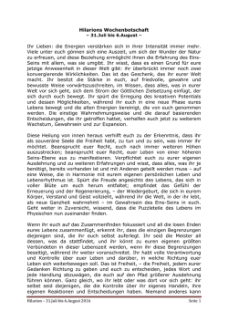 Hilarions Wochenbotschaft
