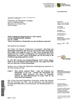 „Quecksilber in Reststoffen aus dem Kraftwerk Lippendorf“. Drs. 3965
