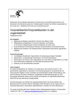 Inserat Praktikumsstelle Jugendarbeit