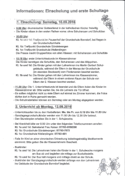 Informationen: Einschulung und erste Schultage 2016-2017