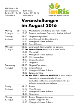 Veranstaltungen im August 2016
