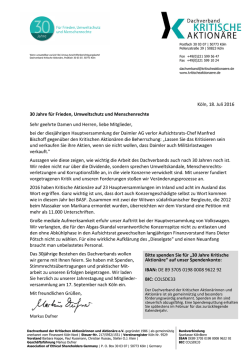 30 Jahre für Frieden, Umweltschutz und Menschenrechte Sehr