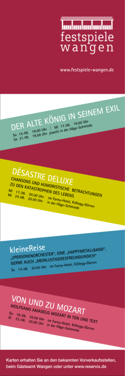 Festspiele Wangen pr&auml;sentieren weitere Events