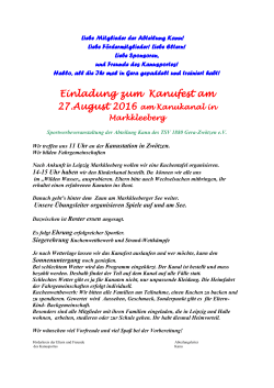 Einladung zum Kanufest am 27.August 2016 am Kanukanal in
