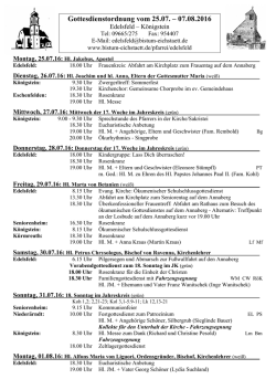 Gottesdienstordnung vom 25.07. – 07.08.2016