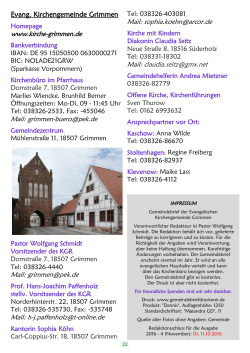 weitere Angaben und Kontakte - Kirche Grimmen * Evangelische