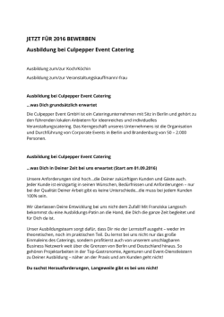 JETZT F&Uuml;R 2016 BEWERBEN Ausbildung bei Culpepper Event
