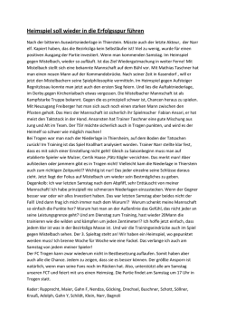 Heimspiel soll wieder in die Erfolgsspur f&uuml;hren