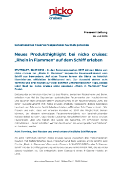 Neues Produkthighlight bei nicko cruises: „Rhein in Flammen Rhein