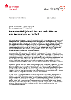 Im ersten Halbjahr 40 Prozent mehr H&auml;user und Wohnungen vermittelt