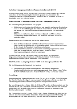 Informationen zu Aufnahme und &Uuml;bertritt 2016