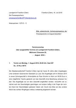 Terminsvorschau August 2016 - Landgericht Frankfurt Oder