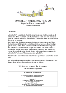 HERZLICHE EINLADUNG ZUR N&Auml;CHSTEN Samstag, 27. August