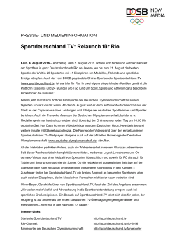 Sportdeutschland.TV: Relaunch für Rio