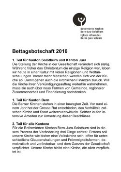 Bettagsbotschaft 2016 - Reformierte Kirchen Bern-Jura