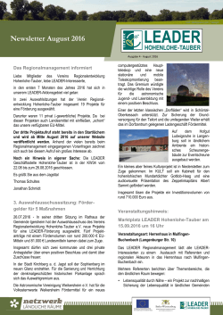 Newsletter August 2016 - LEADER in Hohenlohe