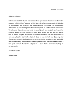 Information R. Haug wg. Ausfall Stunde 19.07.2016