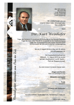 Die Verabschiedung findet am Mittwoch, 10. August 2016