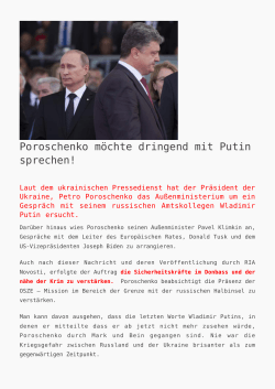 Poroschenko möchte dringend mit Putin sprechen! - K