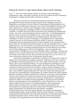 Eine W&uuml;rdigung des Lebenswerks von Professor Oksche finden Sie