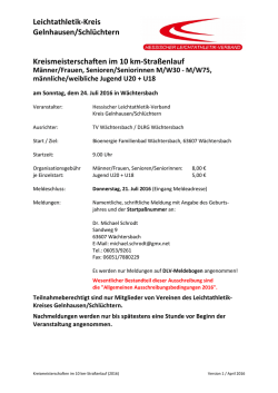 Ausschreibung Kreismeisterschaften 10 km-Stra&szlig;enlauf