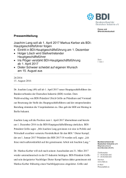 Pressemitteilung Joachim Lang soll ab 1. April 2017 Markus Kerber