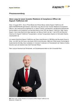 Pressemitteilung Hans Lang ist neuer Investor Relations