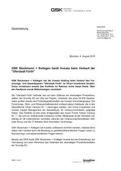 Dealmeldung GSK berät Investa beim Verkauf der Uferstadt Fürth
